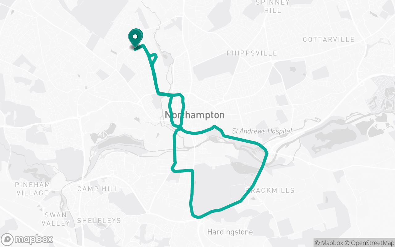 Map of the Northampton · Route 1 practice route near Northampton test centre, drawn on real streets