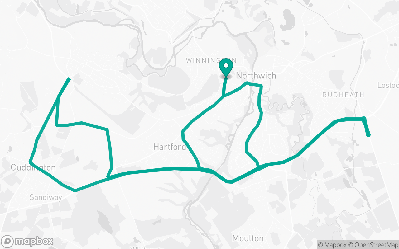 Map of the Northwich · Roundabout practice loop practice route near Northwich test centre, drawn on real streets