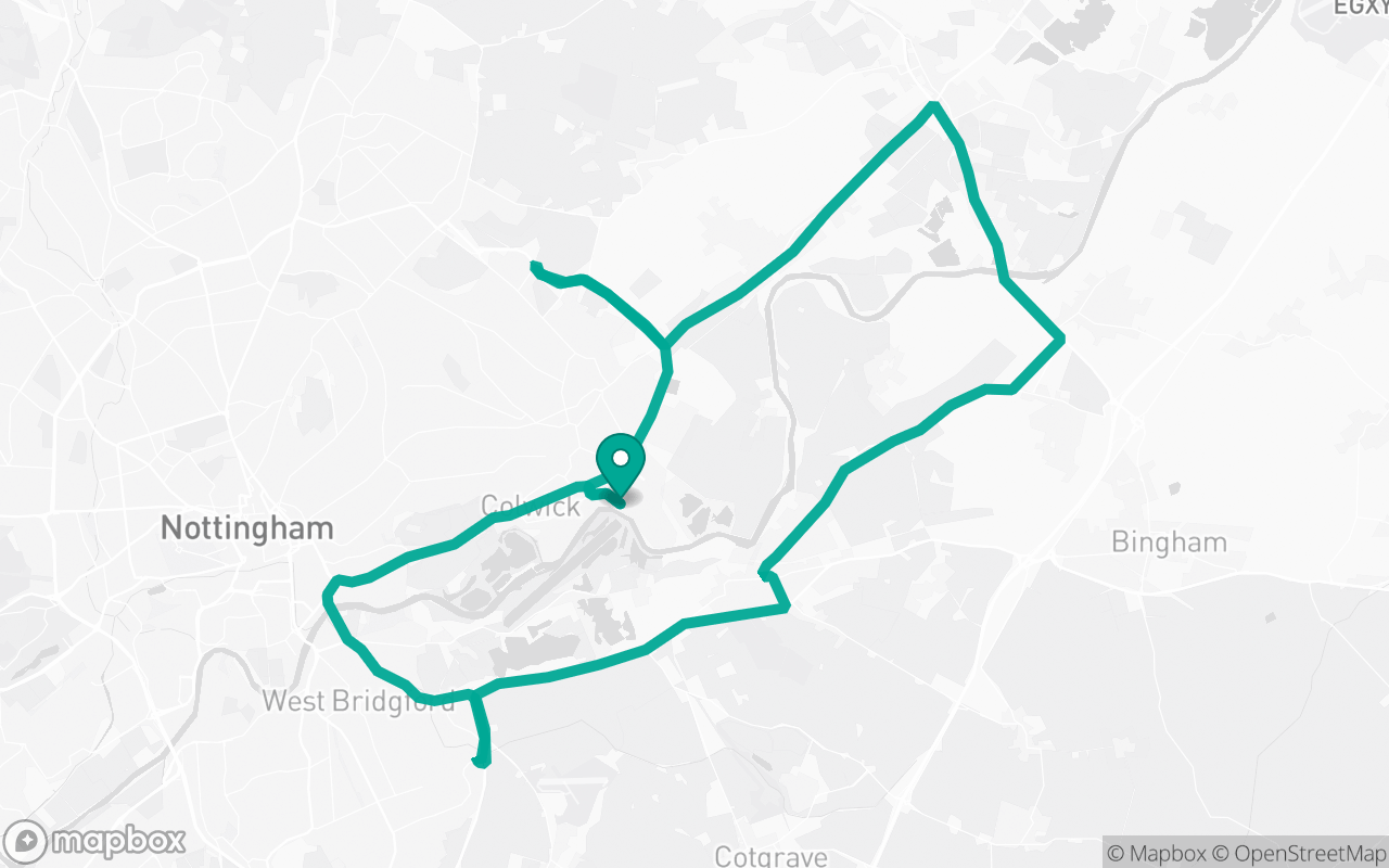 Map of the Nottingham (Colwick) · Roundabout practice loop practice route near Nottingham (Colwick) test centre, drawn on real streets