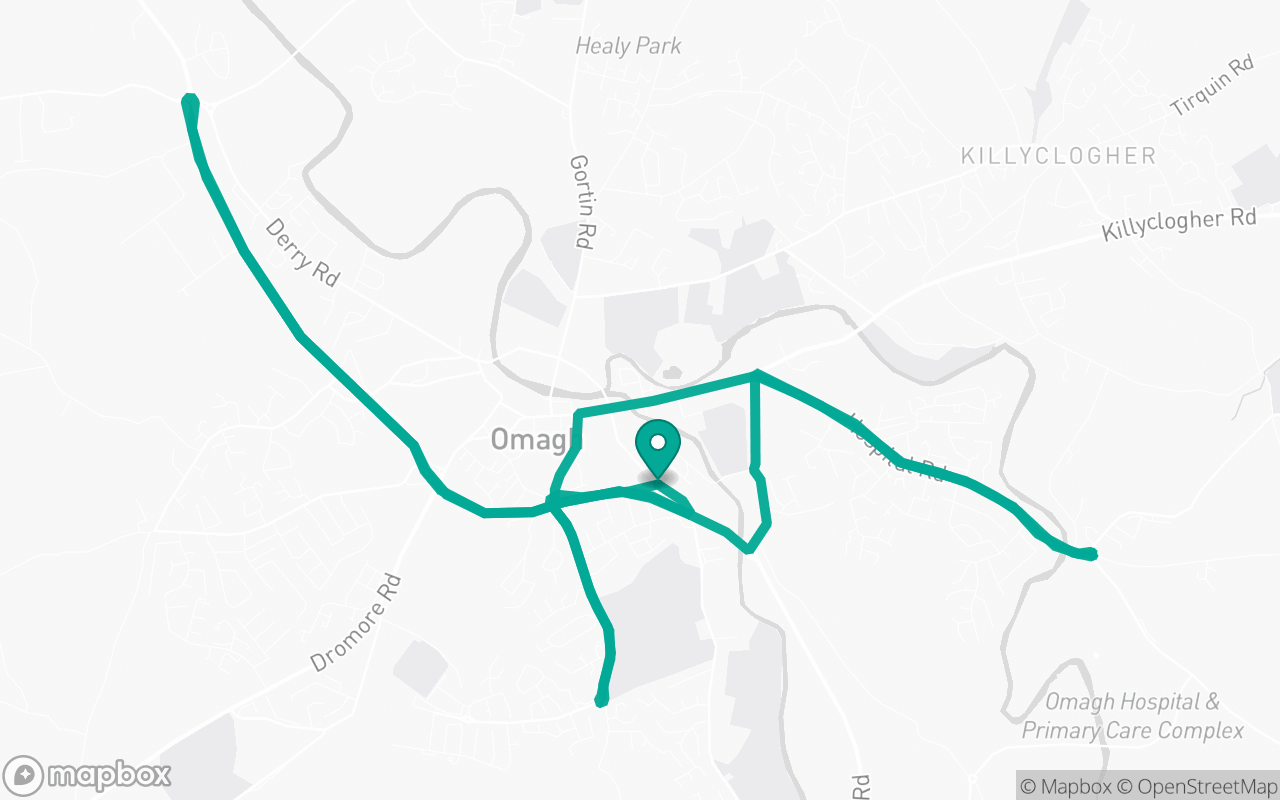Map of the Omagh · Roundabout practice loop practice route near Omagh test centre, drawn on real streets