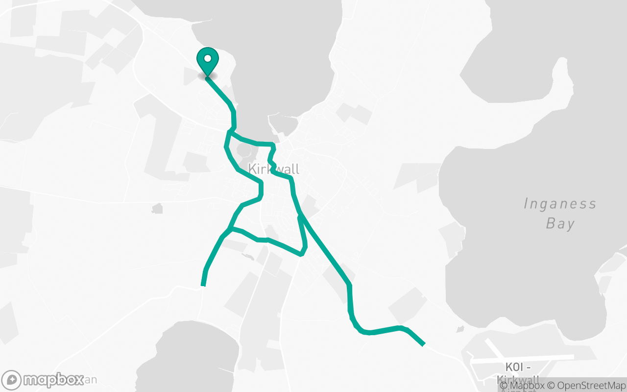 Map of the Orkney (Kirkwall) · Dual-carriageway practice loop practice route near Orkney (Kirkwall) test centre, drawn on real streets