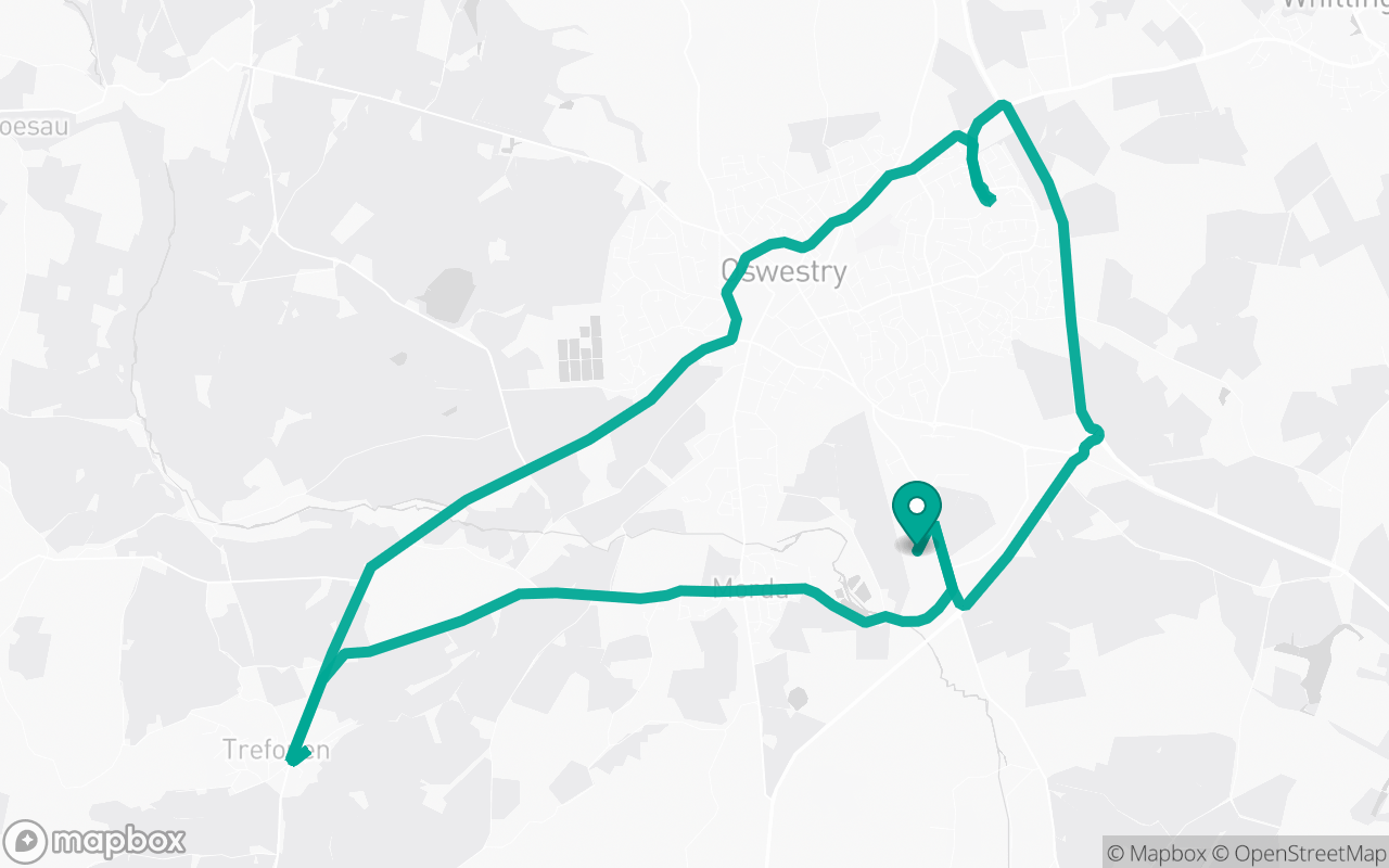 Map of the Oswestry · School-zone practice loop practice route near Oswestry test centre, drawn on real streets