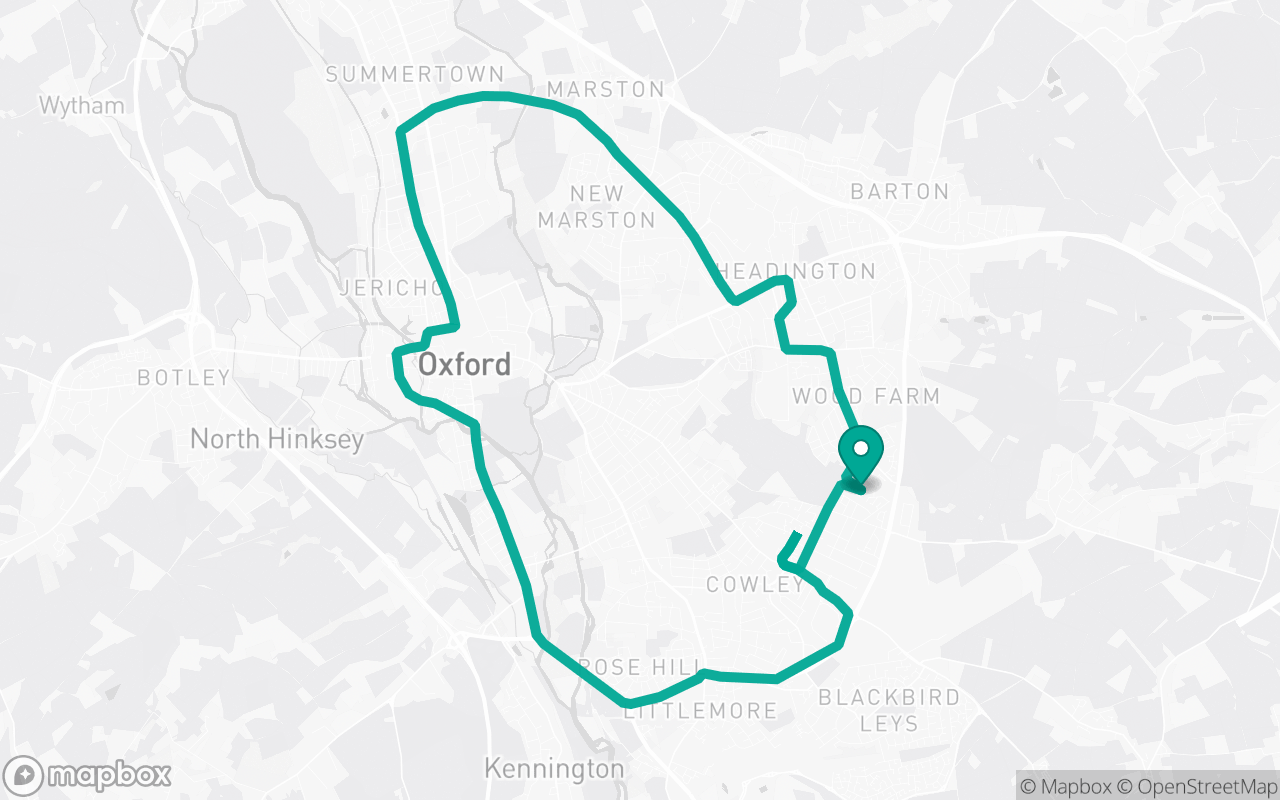 Map of the Oxford · Residential + A-road practice loop practice route near Oxford test centre, drawn on real streets