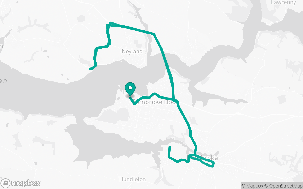 Map of the Pembroke Dock · Residential practice loop practice route near Pembroke Dock test centre, drawn on real streets