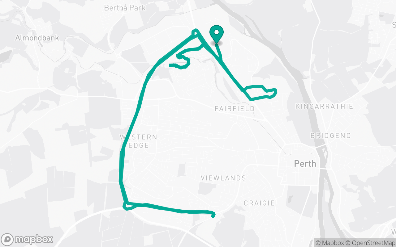 Map of the Perth (Arran Road) · Residential + A-road practice loop practice route near Perth (Arran Road) test centre, drawn on real streets