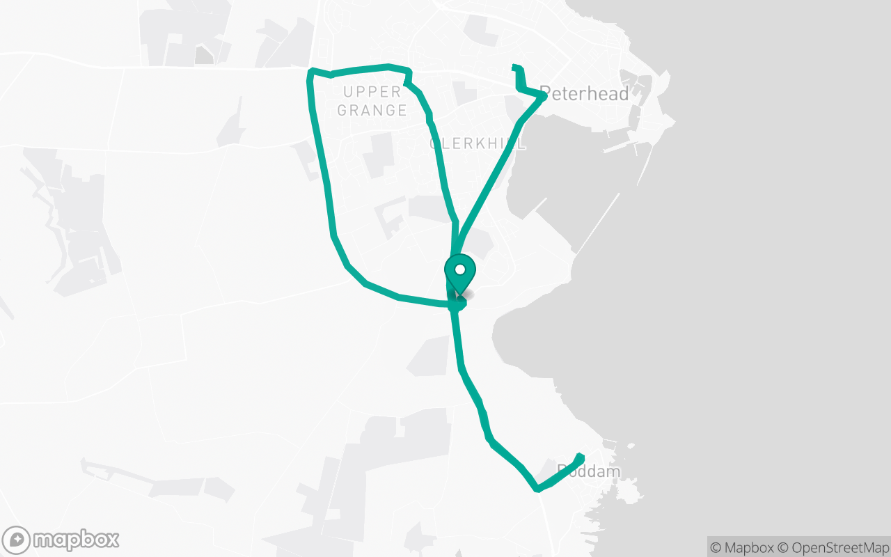 Map of the Peterhead · Residential practice loop practice route near Peterhead test centre, drawn on real streets