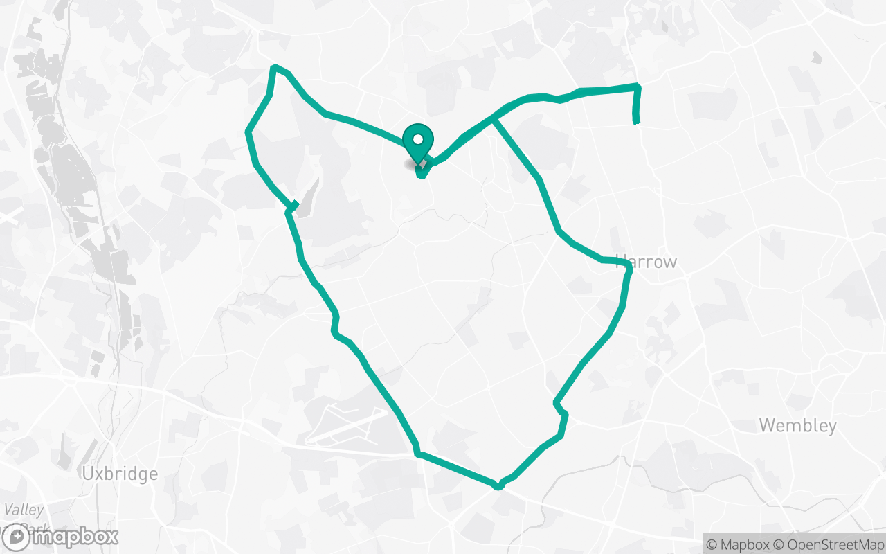 Map of the Pinner · Roundabout practice loop practice route near Pinner test centre, drawn on real streets