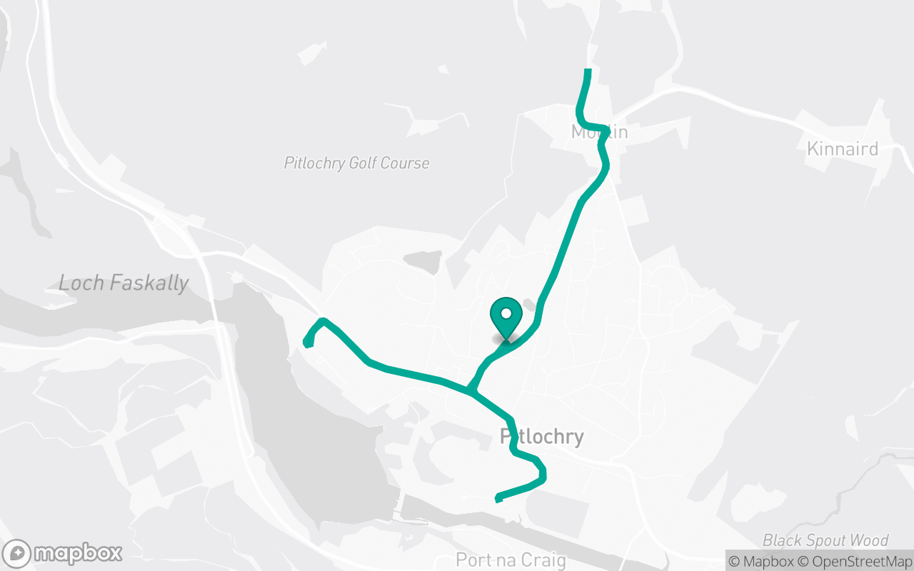 Map of the Pitlochry · Residential practice loop practice route near Pitlochry test centre, drawn on real streets