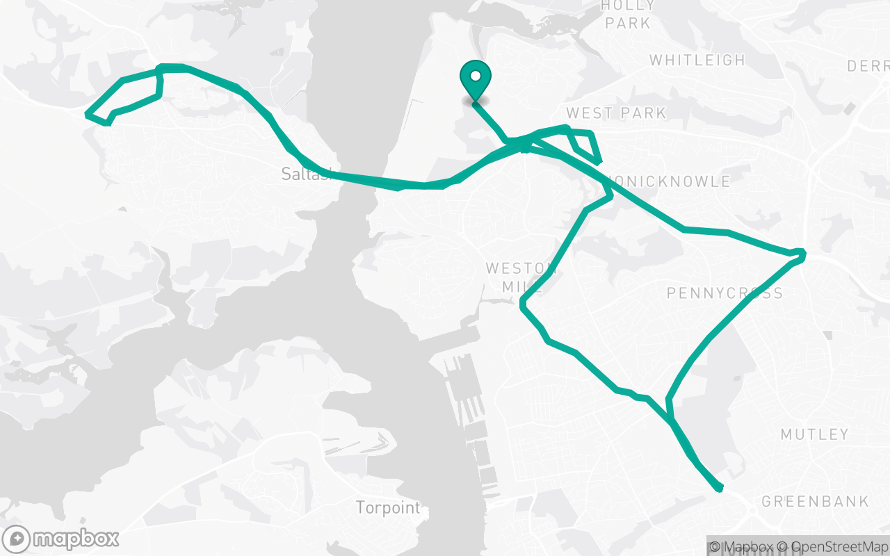 Map of the Plymouth · Roundabout practice loop practice route near Plymouth test centre, drawn on real streets