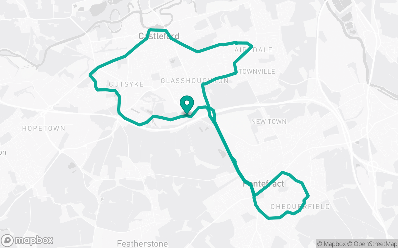 Map of the Pontefract · Roundabout practice loop practice route near Pontefract test centre, drawn on real streets
