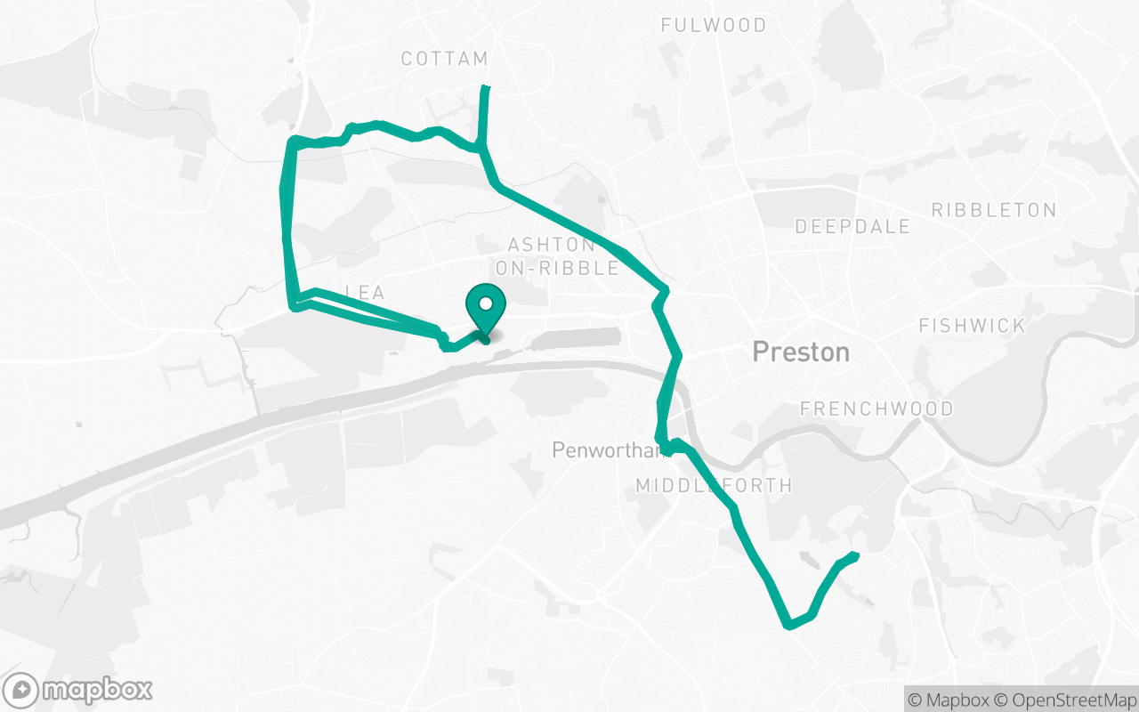 Map of the Preston · Roundabout practice loop practice route near Preston test centre, drawn on real streets