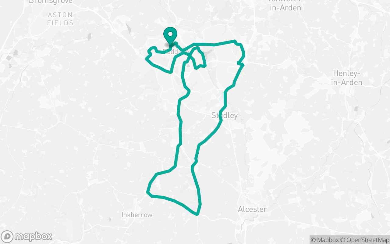 Map of the Redditch · Route 24 practice route near Redditch test centre, drawn on real streets