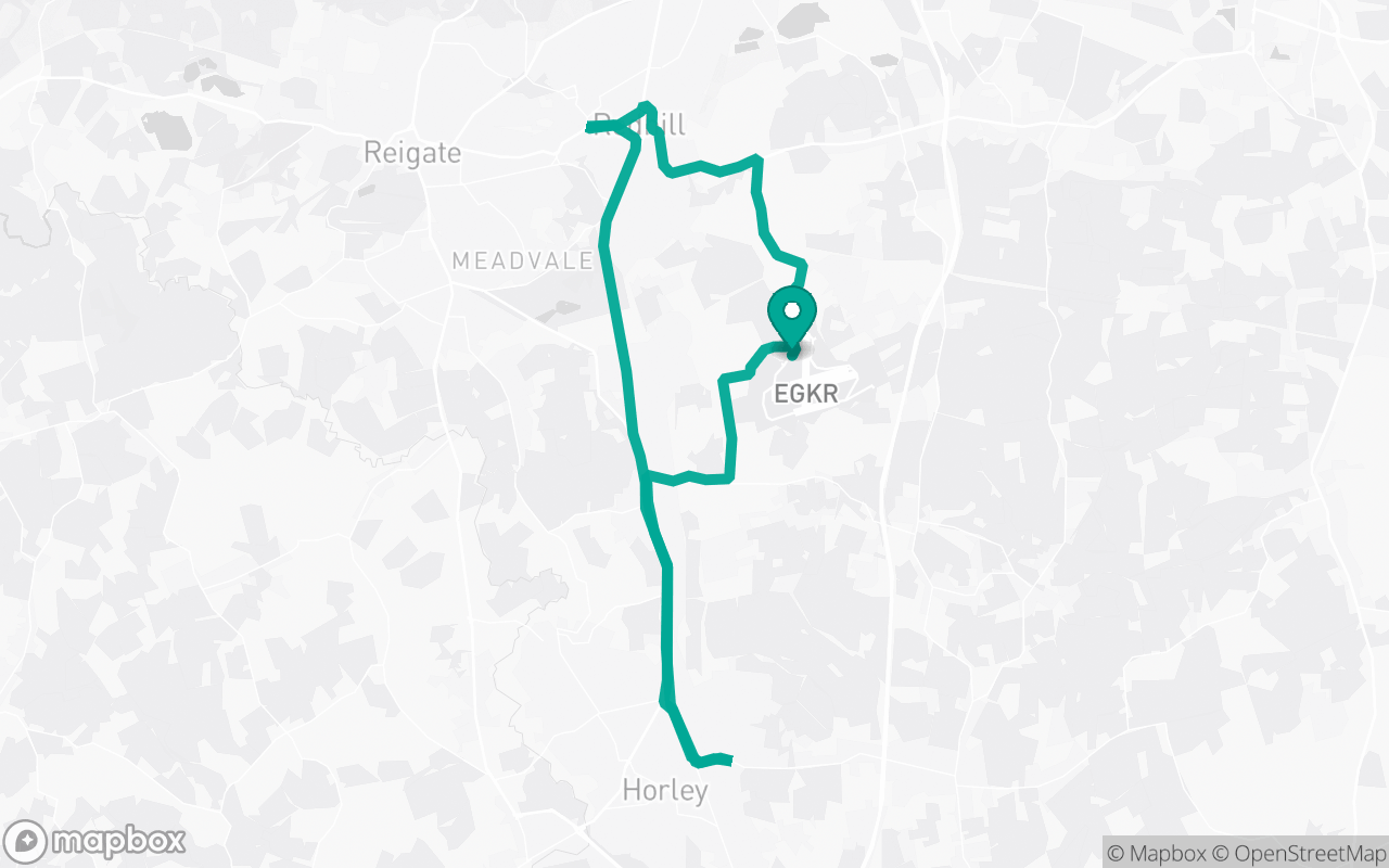 Map of the Redhill Aerodrome · Roundabout practice loop practice route near Redhill Aerodrome test centre, drawn on real streets