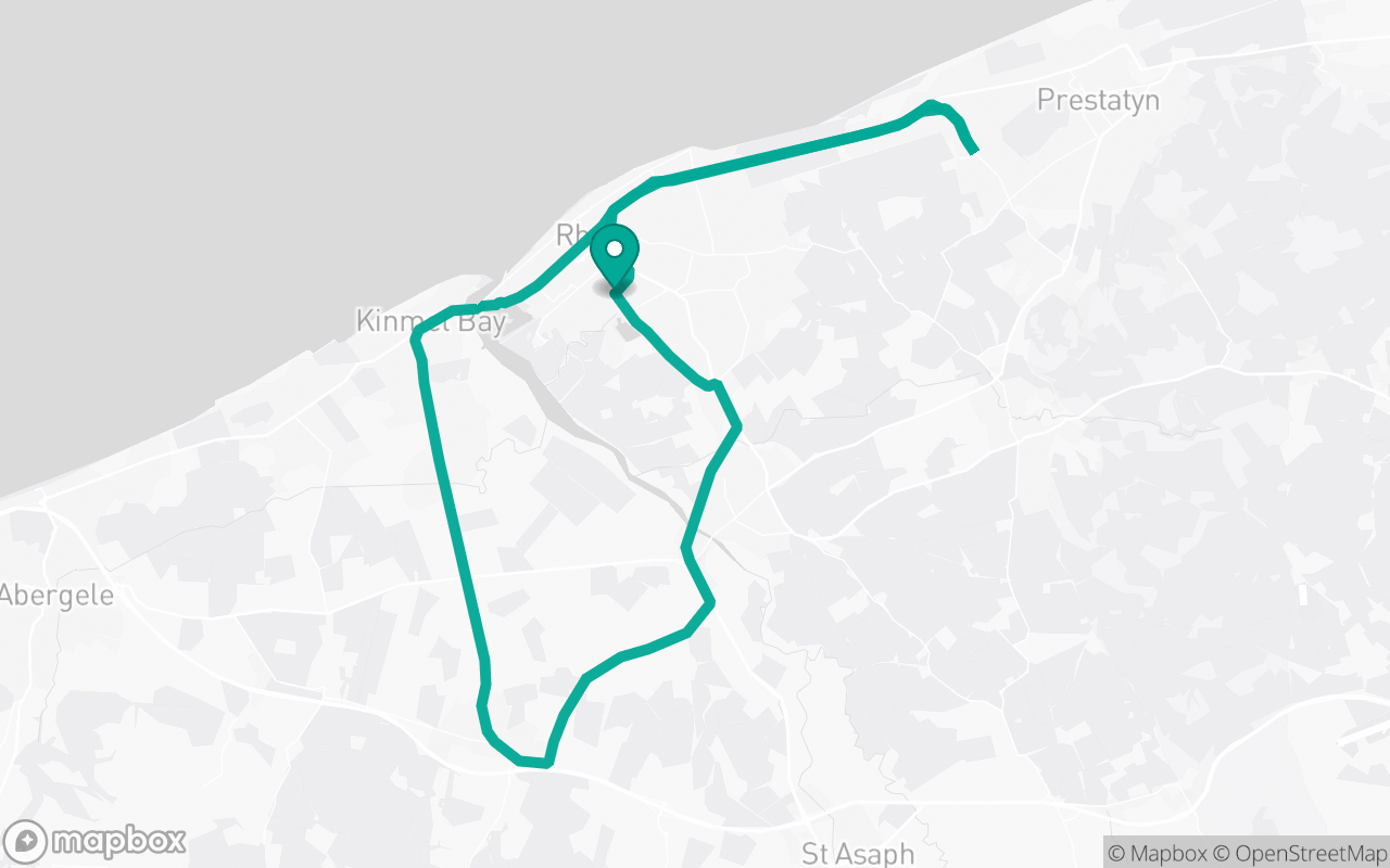 Map of the Rhyl · Roundabout practice loop practice route near Rhyl test centre, drawn on real streets