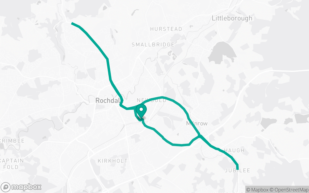 Map of the Rochdale (Manchester) · Dual-carriageway practice loop practice route near Rochdale (Manchester) test centre, drawn on real streets