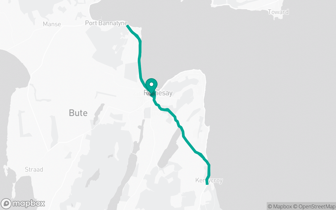 Map of the Rothesay · Dual-carriageway practice loop practice route near Rothesay test centre, drawn on real streets
