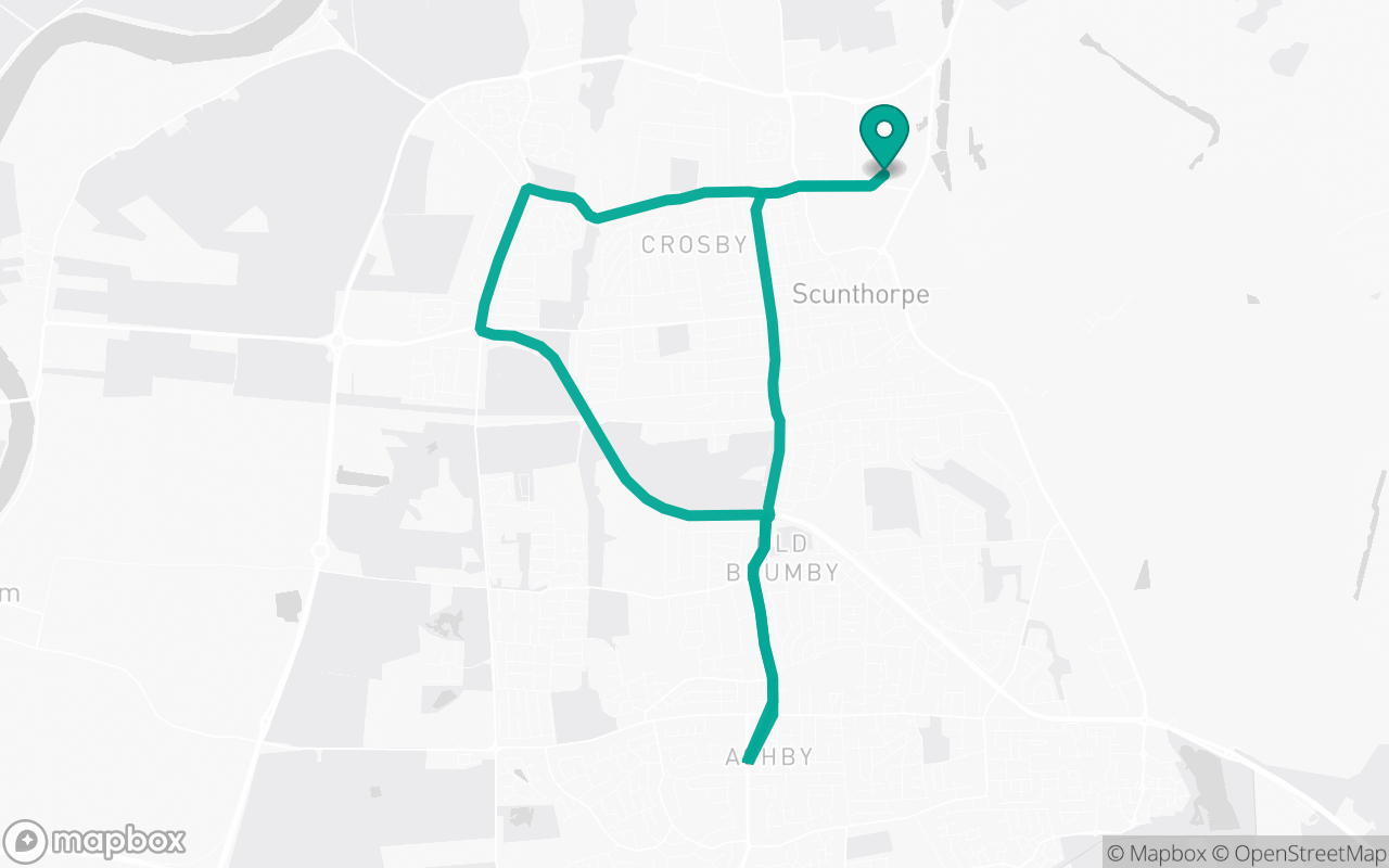 Map of the Scunthorpe · Dual-carriageway practice loop practice route near Scunthorpe test centre, drawn on real streets