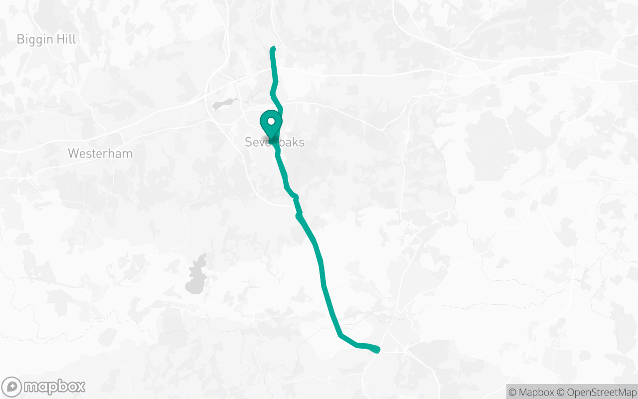 Map of the Sevenoaks · Dual-carriageway practice loop practice route near Sevenoaks test centre, drawn on real streets