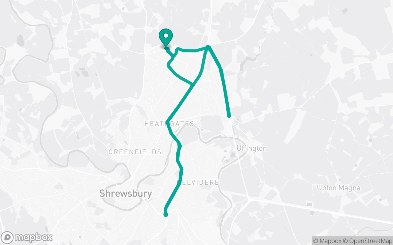 Map of the Shrewsbury · Roundabout practice loop practice route near Shrewsbury test centre, drawn on real streets