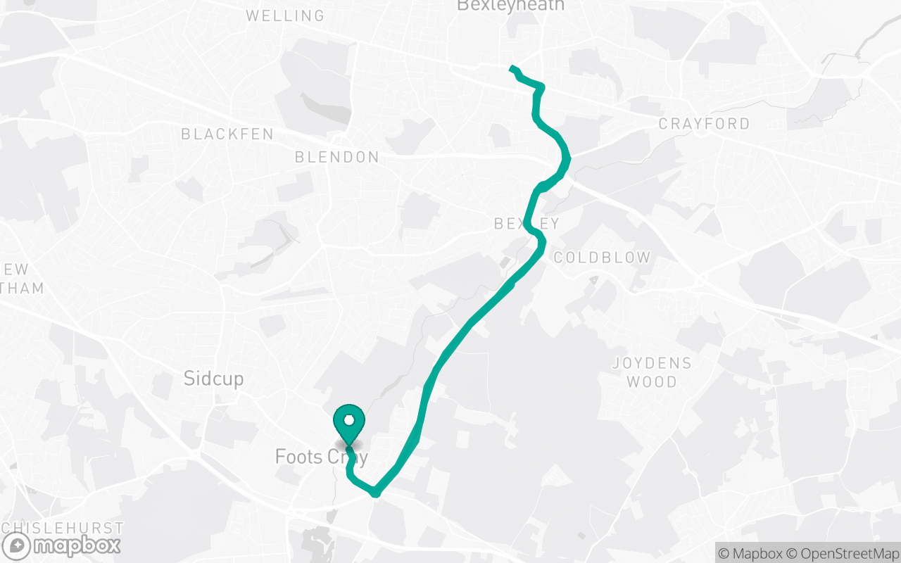Real Mapbox map of the Sidcup · Dual carriageway practice route
