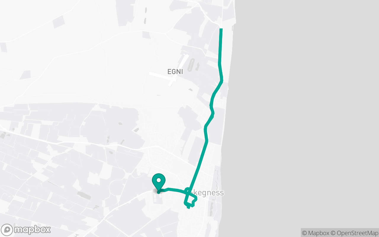 Map of the Skegness · Residential + A-road practice loop practice route near Skegness test centre, drawn on real streets