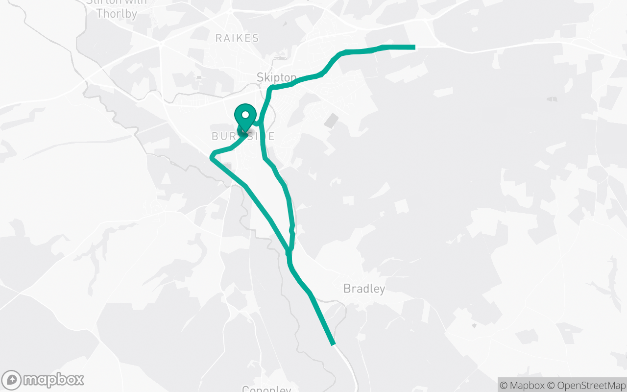 Map of the Skipton · Dual-carriageway practice loop practice route near Skipton test centre, drawn on real streets
