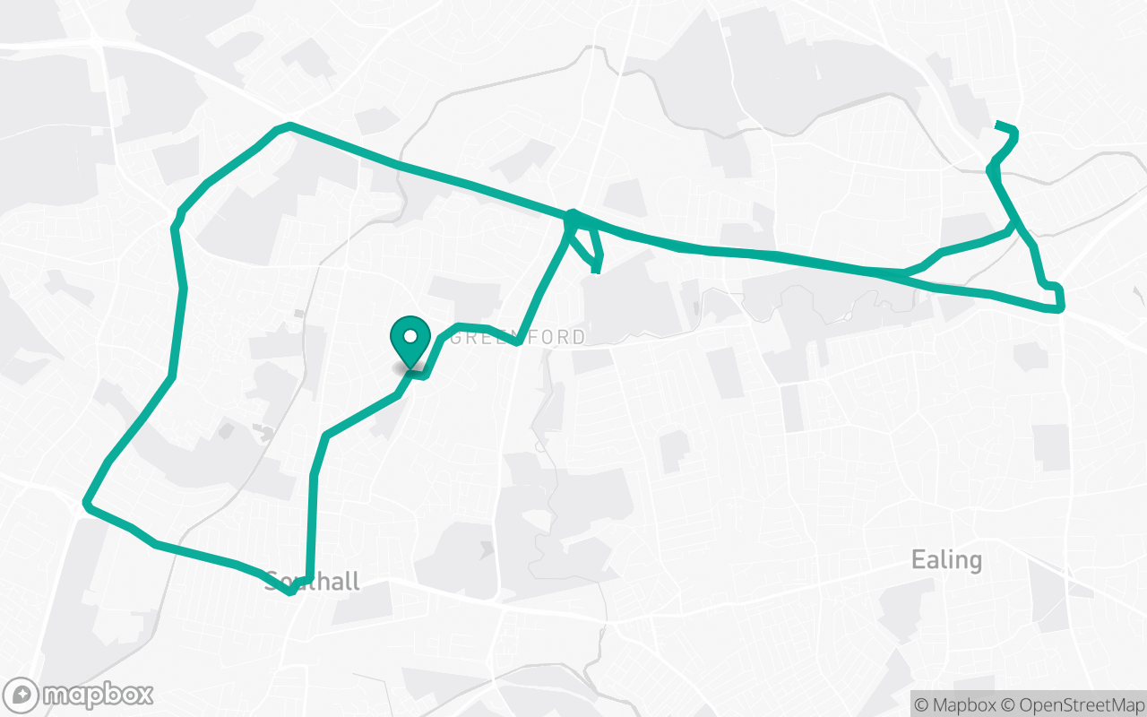 Map of the Southall · Residential + A-road practice loop practice route near Southall test centre, drawn on real streets