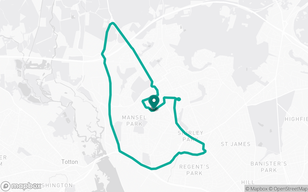 Map of the Southampton Maybush · Route 3 practice route near Southampton Maybush test centre, drawn on real streets