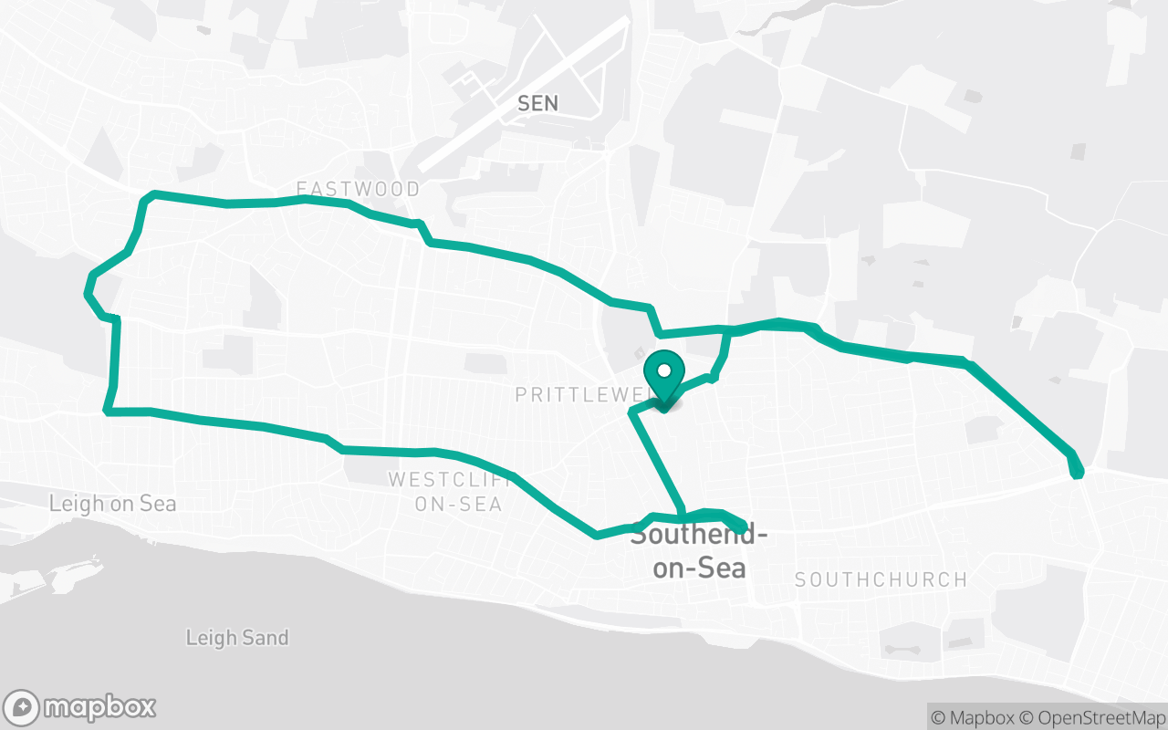 Map of the Southend-on-Sea · Roundabout practice loop practice route near Southend-on-Sea test centre, drawn on real streets