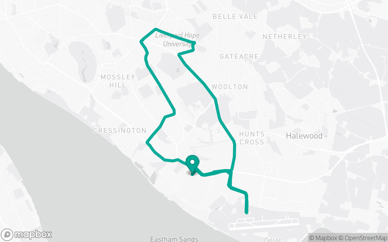 Map of the Speke (Liverpool) · Roundabout practice loop practice route near Speke (Liverpool) test centre, drawn on real streets