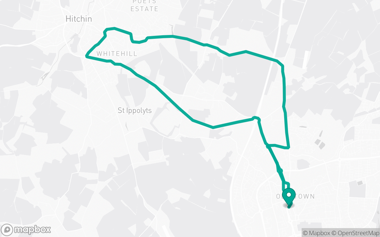 Map of the Stevenage · Route 3 practice route near Stevenage test centre, drawn on real streets