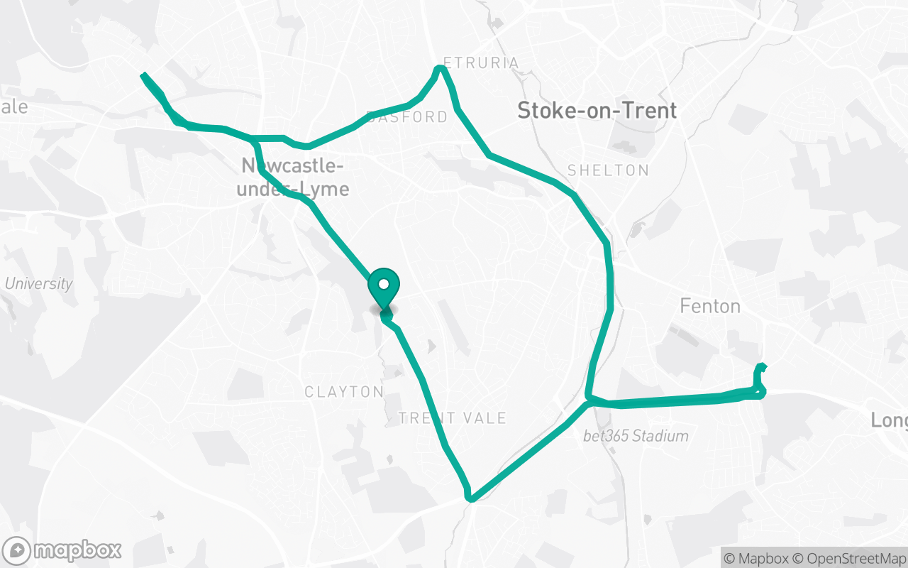 Map of the Stoke-on-Trent (Newcastle-under-Lyme) · School-zone practice loop practice route near Stoke-on-Trent (Newcastle-under-Lyme), drawn on real streets