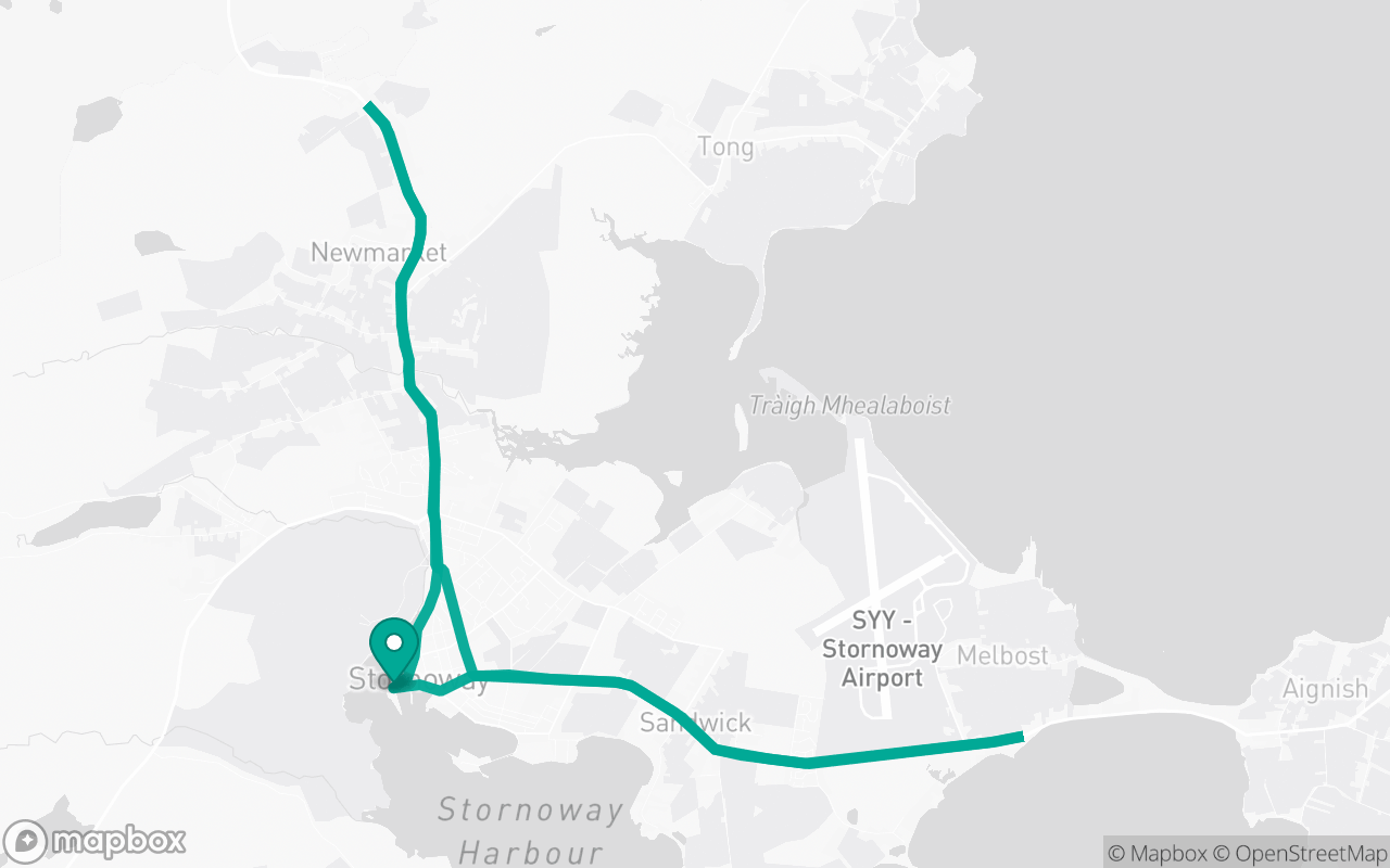 Map of the Stornoway · Dual-carriageway practice loop practice route near Stornoway test centre, drawn on real streets