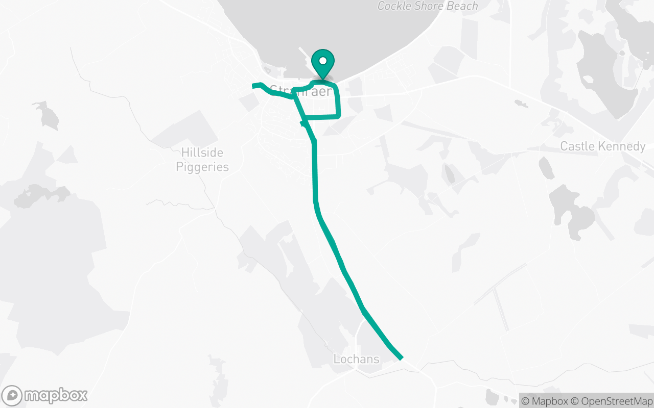Map of the Stranraer · Residential + A-road practice loop practice route near Stranraer test centre, drawn on real streets
