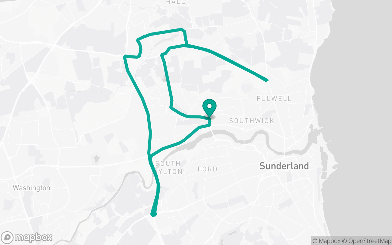 Map of the Sunderland · Roundabout practice loop practice route near Sunderland test centre, drawn on real streets