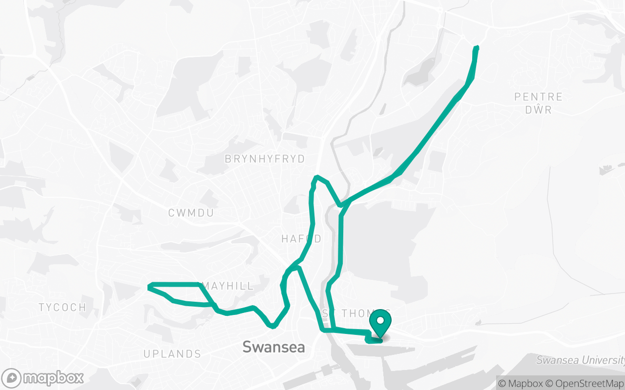 Map of the Swansea · Roundabout practice loop practice route near Swansea test centre, drawn on real streets