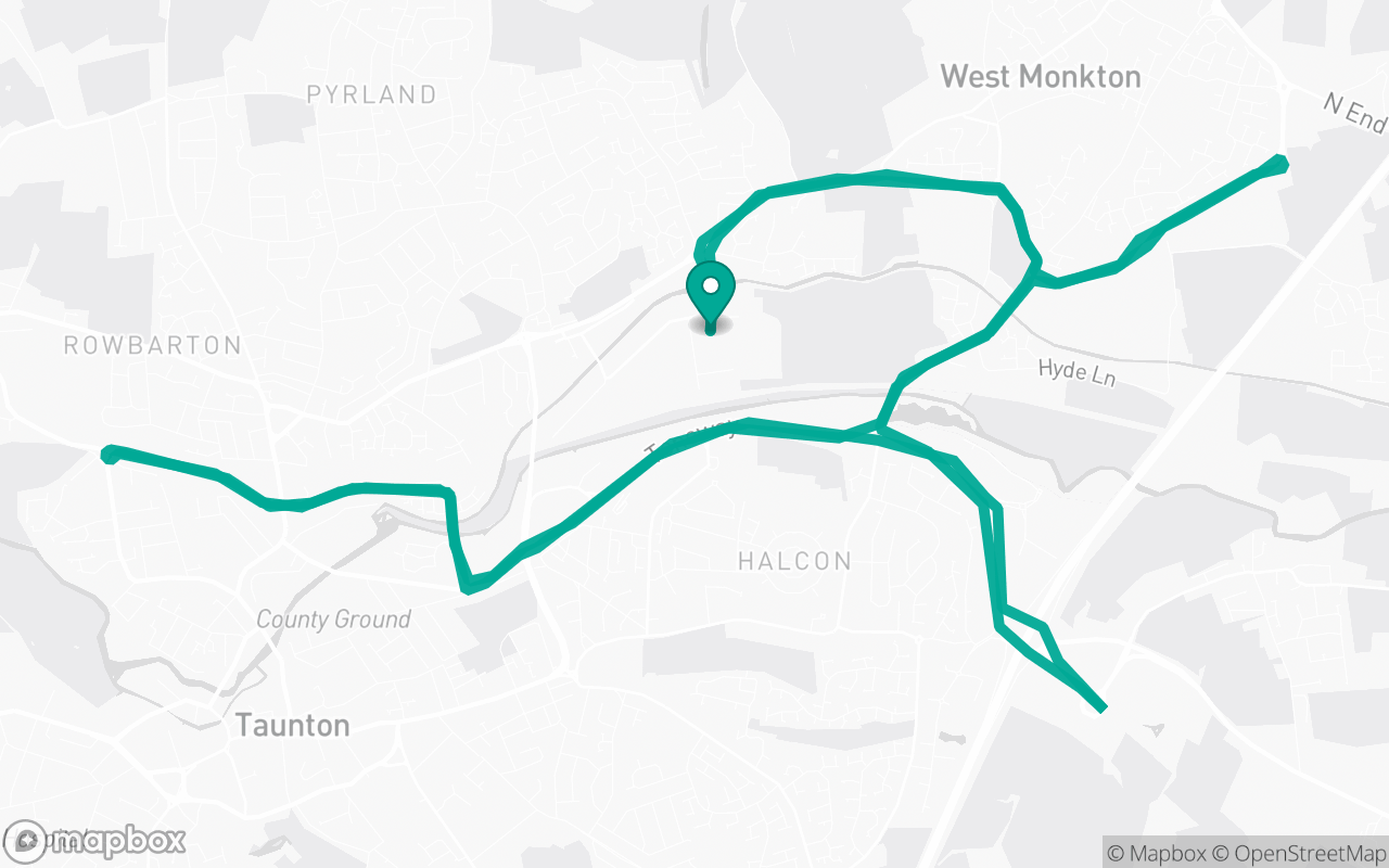 Map of the Taunton · Roundabout practice loop practice route near Taunton test centre, drawn on real streets