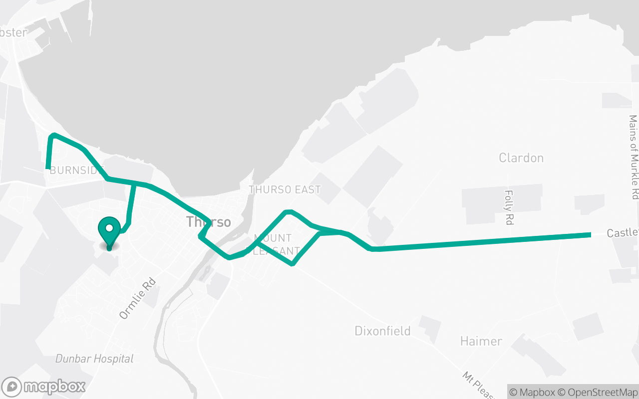 Map of the Thurso · Residential + A-road practice loop practice route near Thurso test centre, drawn on real streets