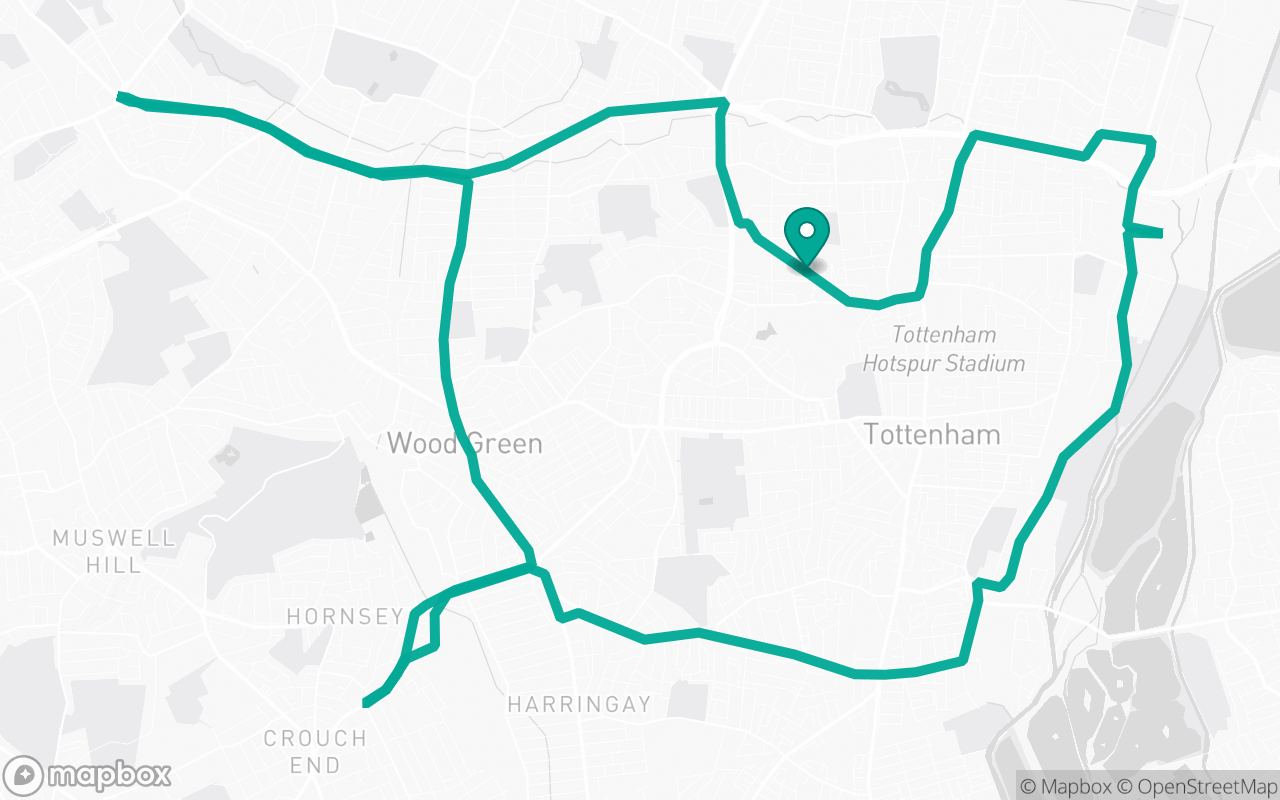 Map of the Tottenham · Roundabout practice loop practice route near Tottenham test centre, drawn on real streets