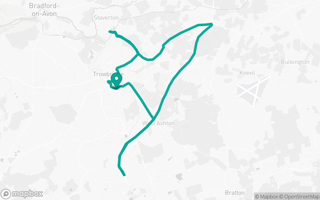 Map of the Trowbridge · Roundabout practice loop practice route near Trowbridge test centre, drawn on real streets