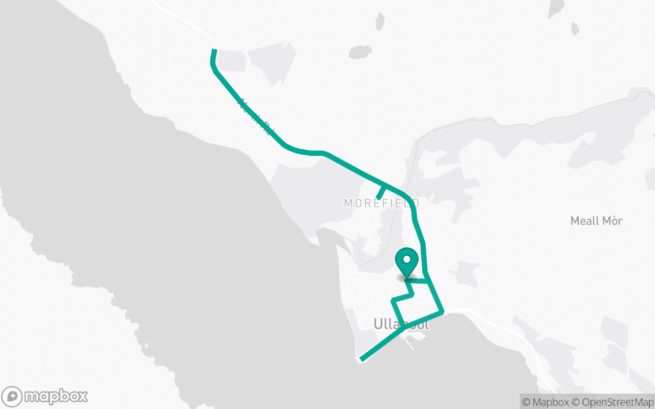 Map of the Ullapool · Residential + A-road practice loop practice route near Ullapool test centre, drawn on real streets