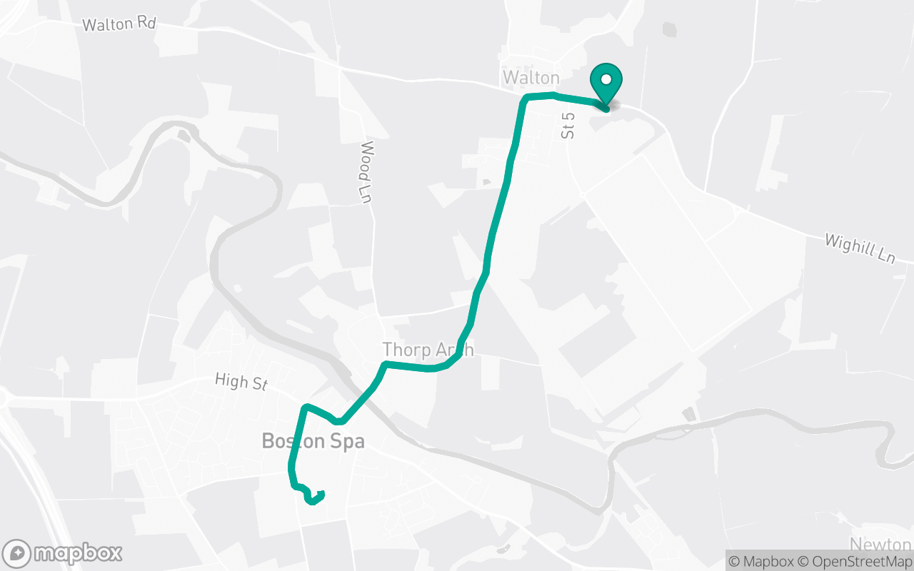 Map of the Walton · School-zone practice loop practice route near Walton test centre, drawn on real streets
