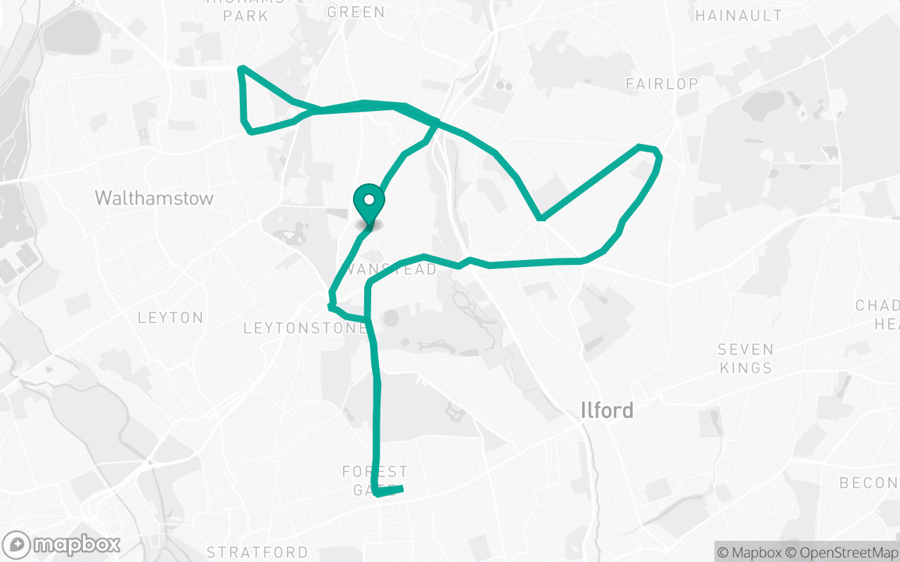 Map of the Wanstead · Roundabout practice loop practice route near Wanstead test centre, drawn on real streets