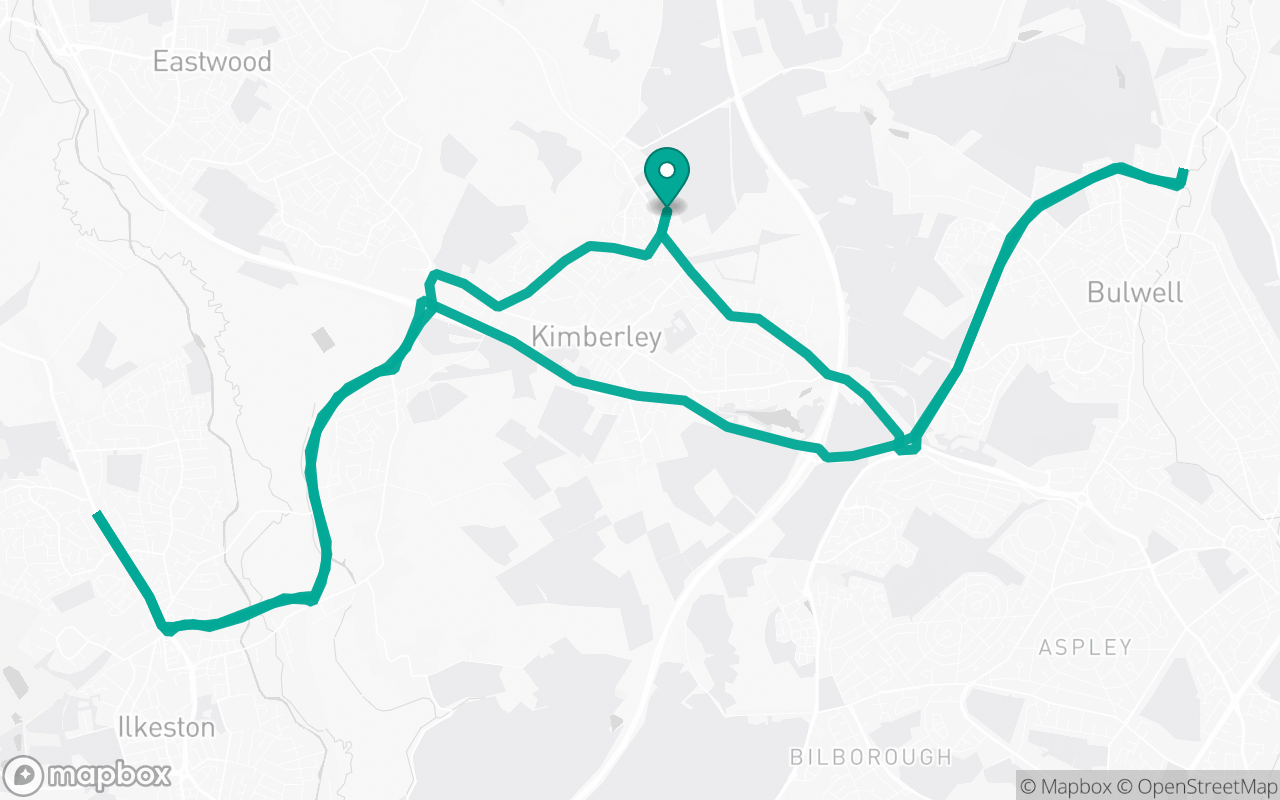 Map of the Watnall · Dual-carriageway practice loop practice route near Watnall test centre, drawn on real streets