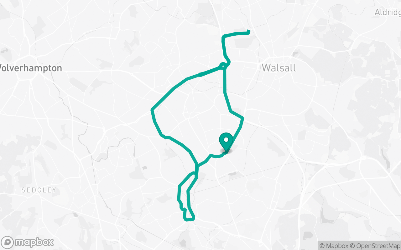 Map of the Wednesbury · Roundabout practice loop practice route near Wednesbury test centre, drawn on real streets