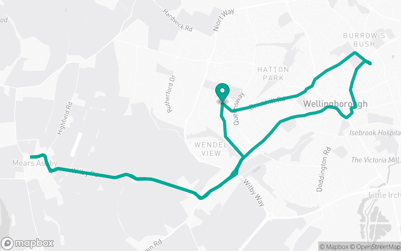 Map of the Wellingborough · School-zone practice loop practice route near Wellingborough test centre, drawn on real streets