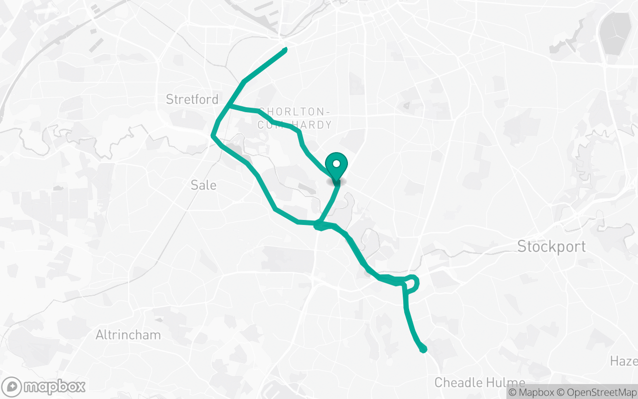 Map of the West Didsbury (Manchester) · Dual-carriageway practice loop practice route near West Didsbury (Manchester) test centre, drawn on real streets