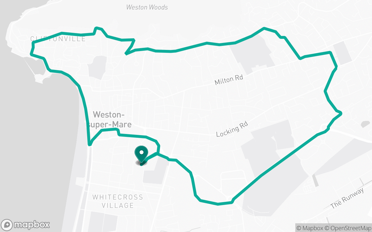 Map of the Weston-super-Mare · Route 37 practice route near Weston-super-Mare test centre, drawn on real streets