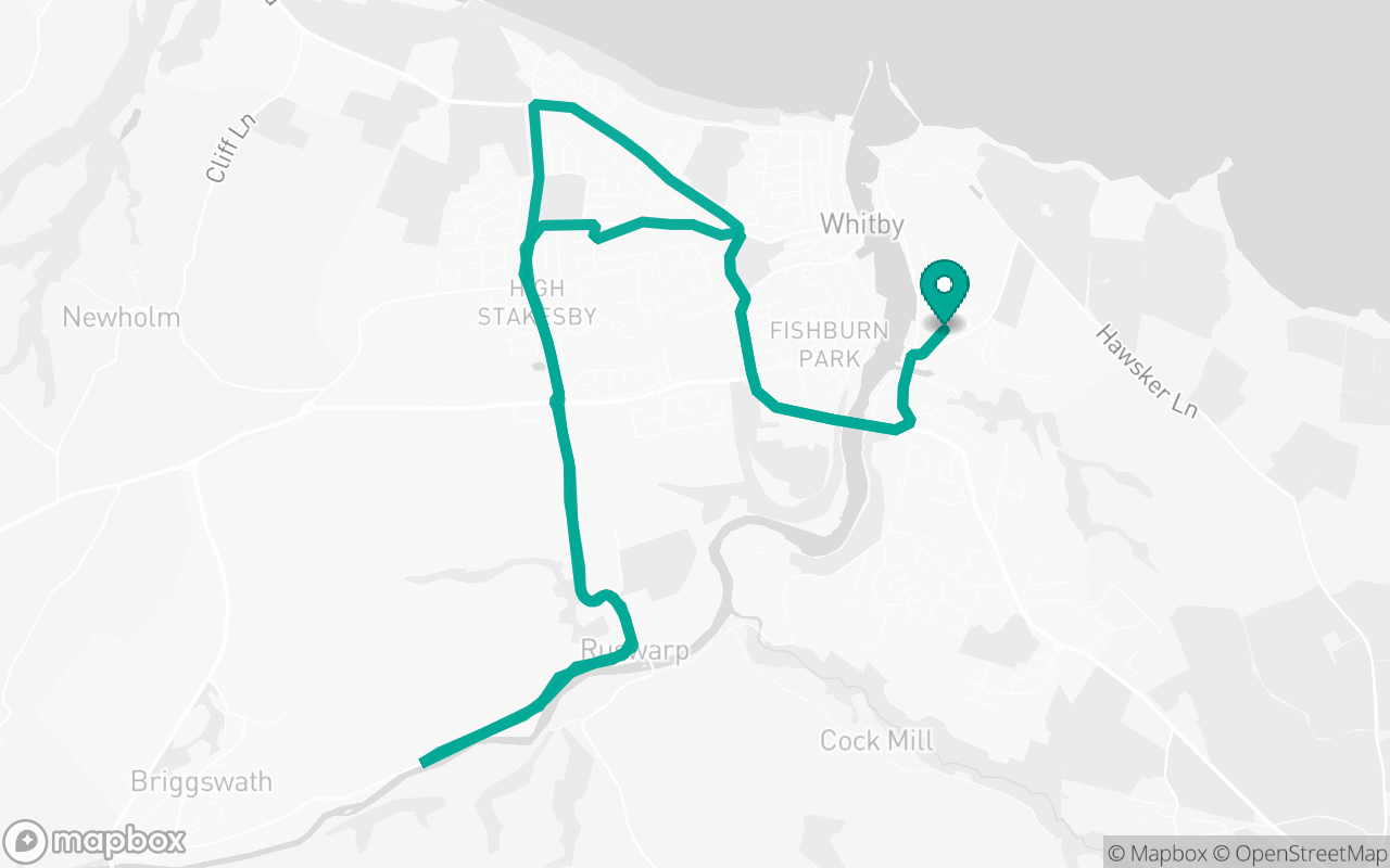 Map of the Whitby · Residential + A-road practice loop practice route near Whitby test centre, drawn on real streets