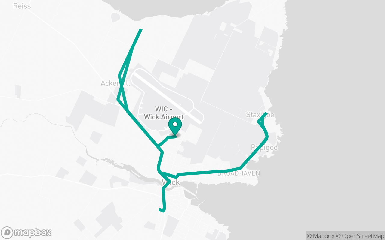 Map of the Wick · Residential practice loop practice route near Wick test centre, drawn on real streets